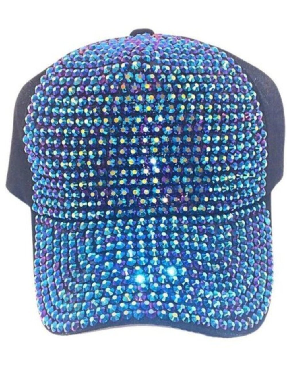 CRYSTAL EMBELLISHED BASEBALL CAP HAT W/ BLUE & PURPLE IRIDESCENT CRYSTALS - NWOT